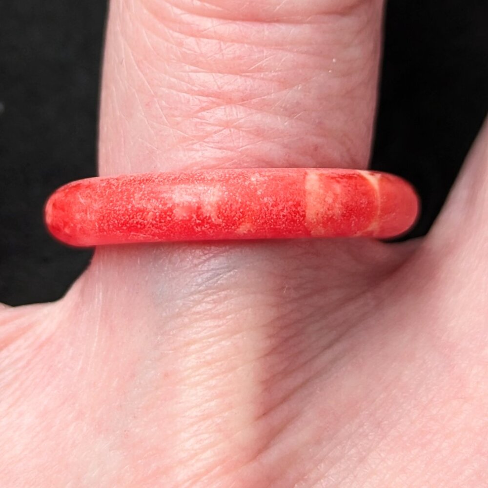 Vintage Red Celluloid Ring Band Stackable Size 6.7 - image 2